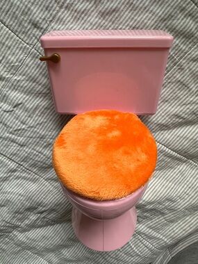 American Girl Plush Pink Toy Toilet with Orange Lid Cushion for 18 inch dolls